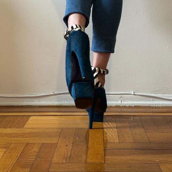 London Trash Wynne Blue and Zebra Print Mule High Heel Platform Ankle Strap 11us - Picture 5 of 8